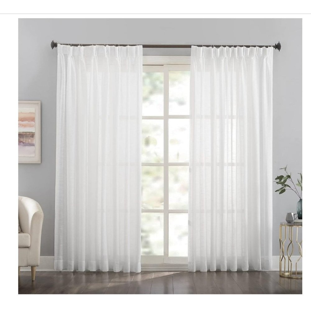 Sheer White Double Pleat Curtain Panels 52"x120" – Set of 2 – LANTIME Drapes